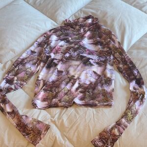 Urban Outfitters Multicolor Scenic Print Long Sleeve Turtleneck Top